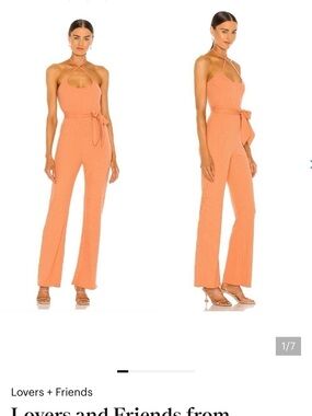 Lovers + Friends Peach Halter Tie-Waist Wide-Leg Jumpsuit